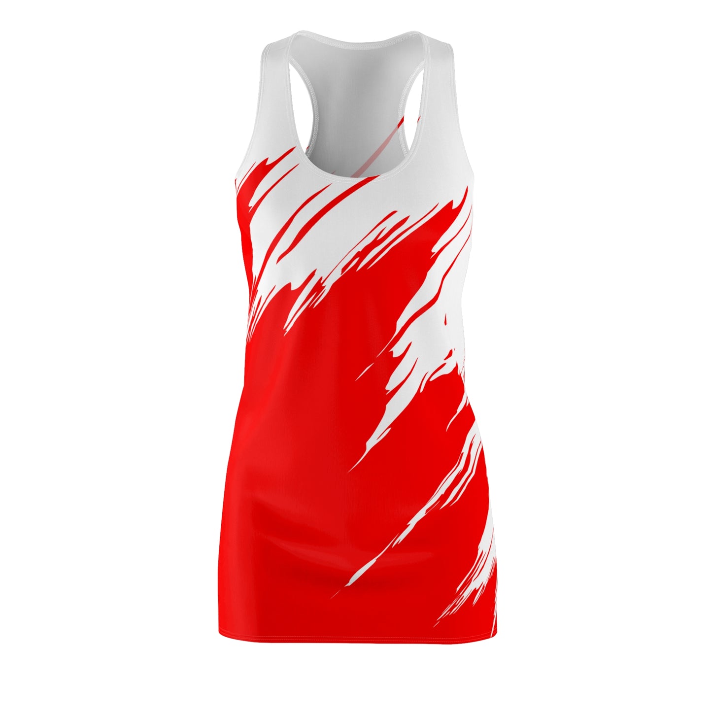 Rotes Racerback Kleid mit weißem Brushstroke Design