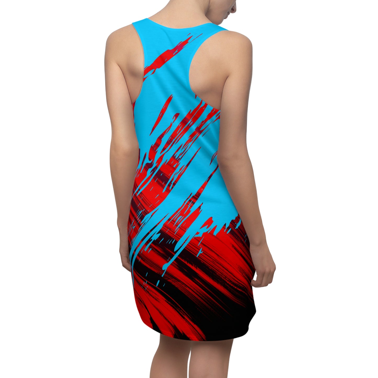 Türkises Racerback Kleid mit rotem Abstract Design