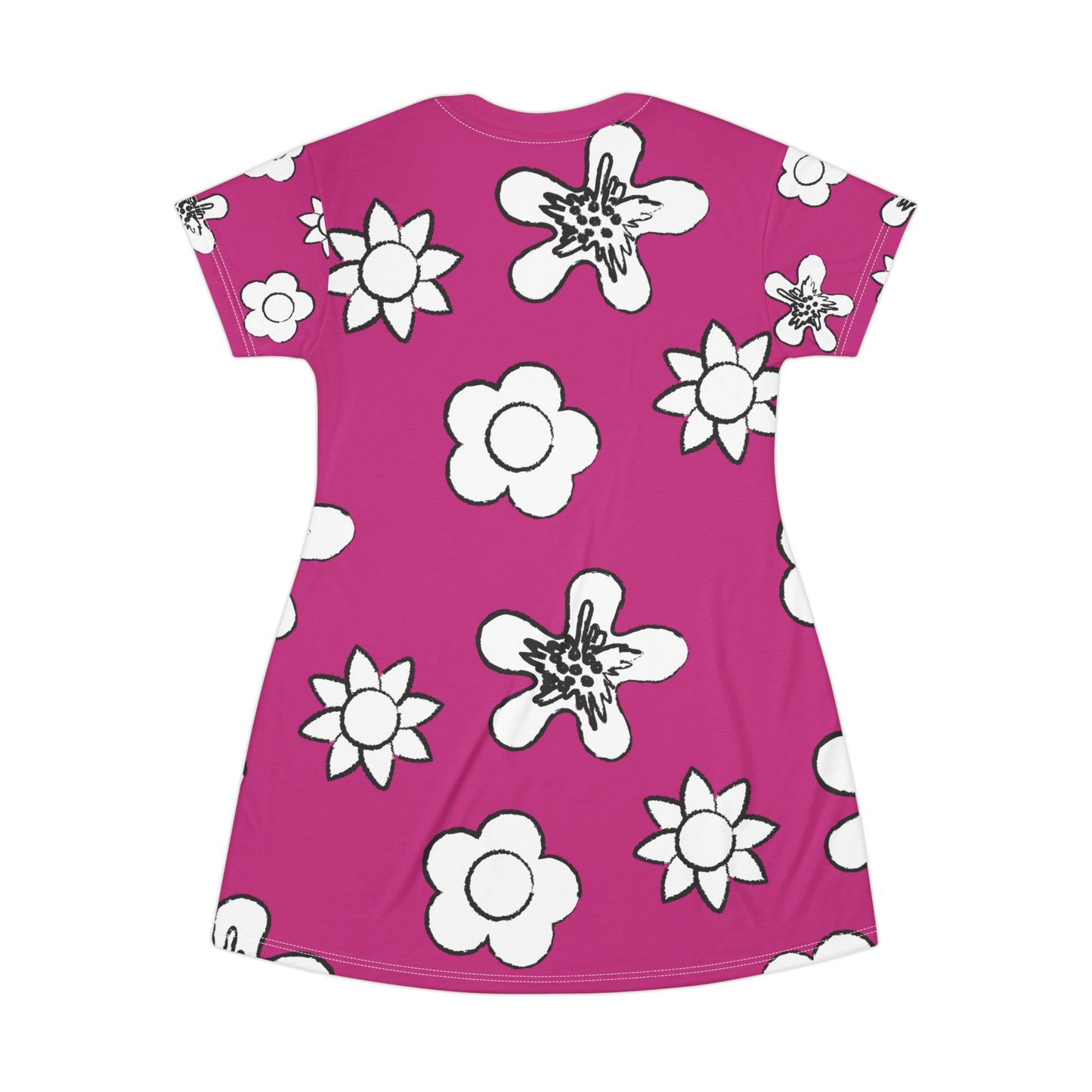 Pinkes Damen Kleid Floral T-Shirt Sommer Boho Casual Premium