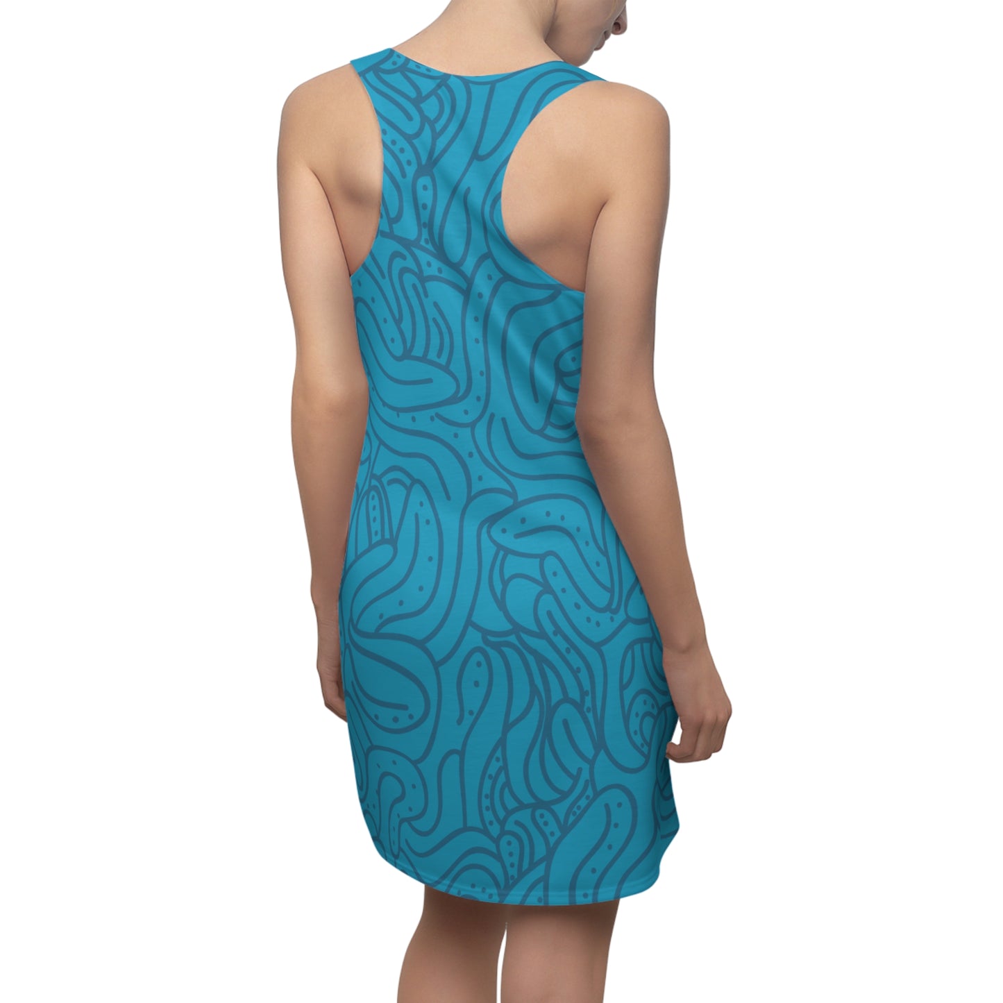 Racerback Kleid Blau Türkis – Modernes Wellenmuster
