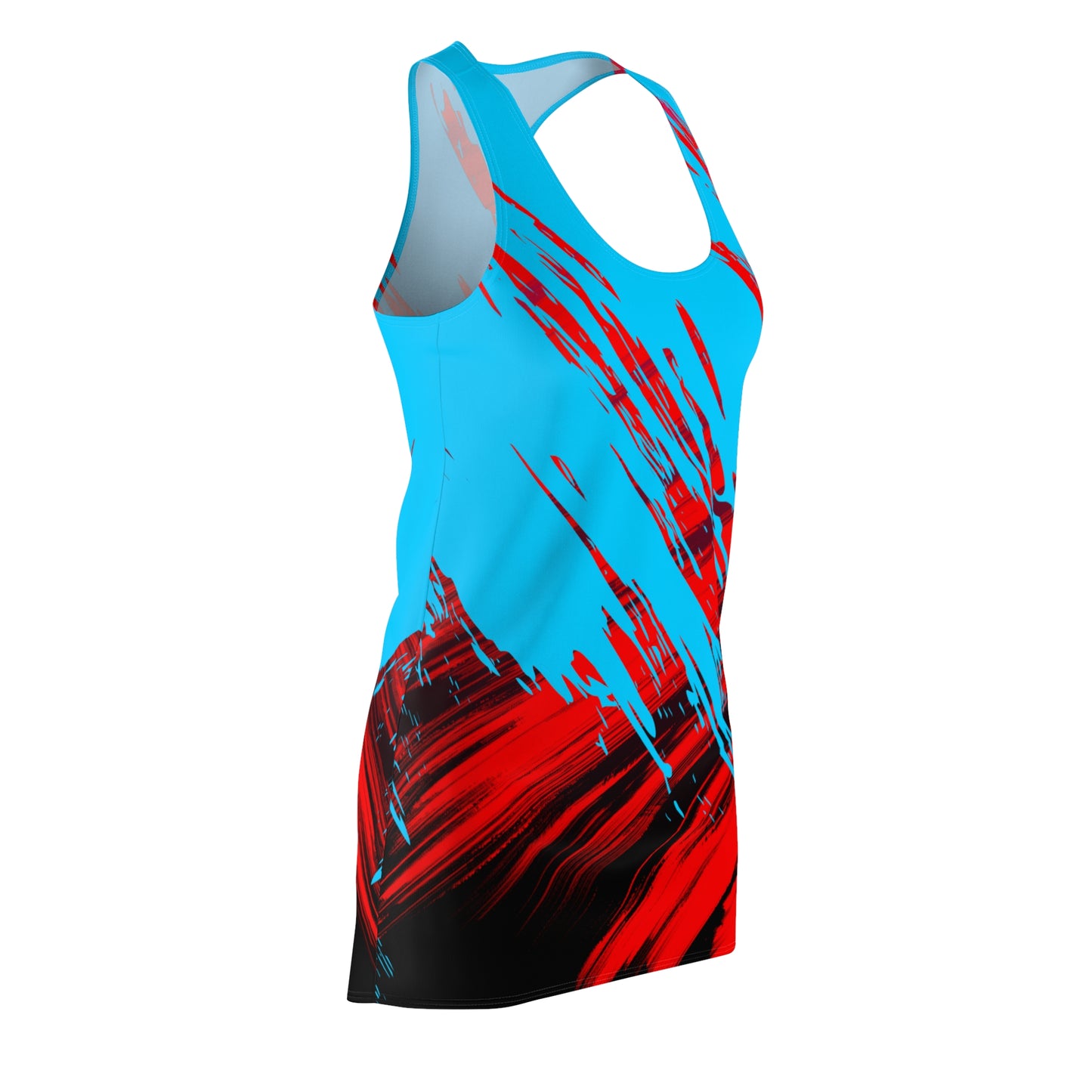 Türkises Racerback Kleid mit rotem Abstract Design