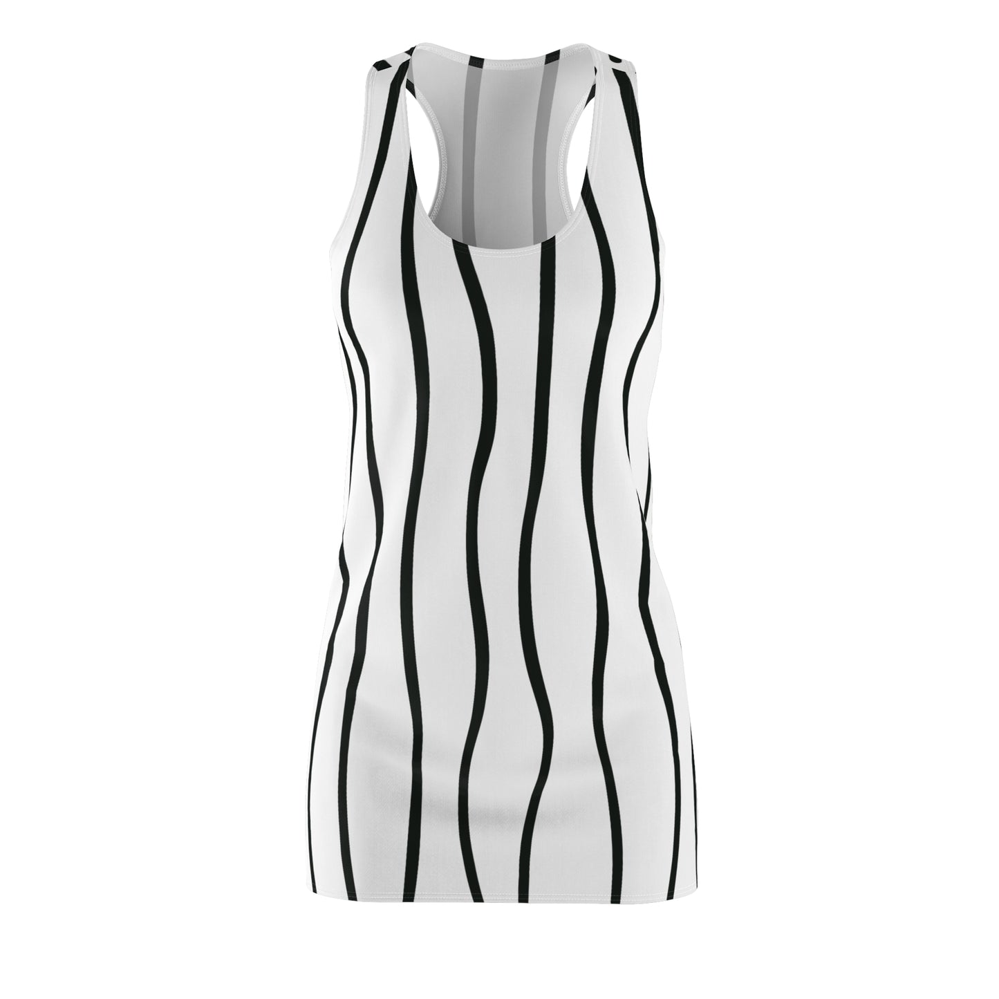 Weiß Schwarz Wellen Racerback Kleid – Modernes Sommerkleid