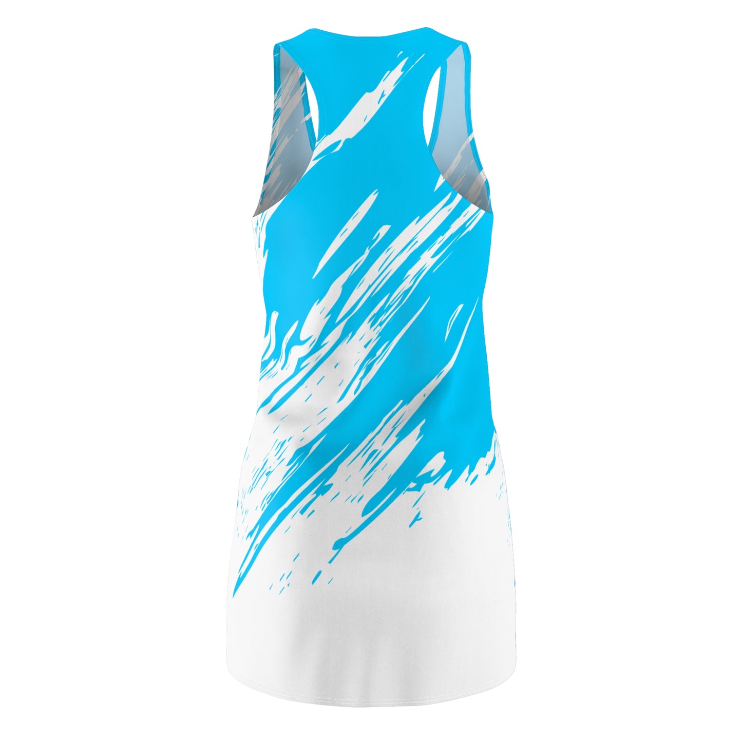 Weiss-Türkis Racerback Kleid mit abstraktem Pinselprint