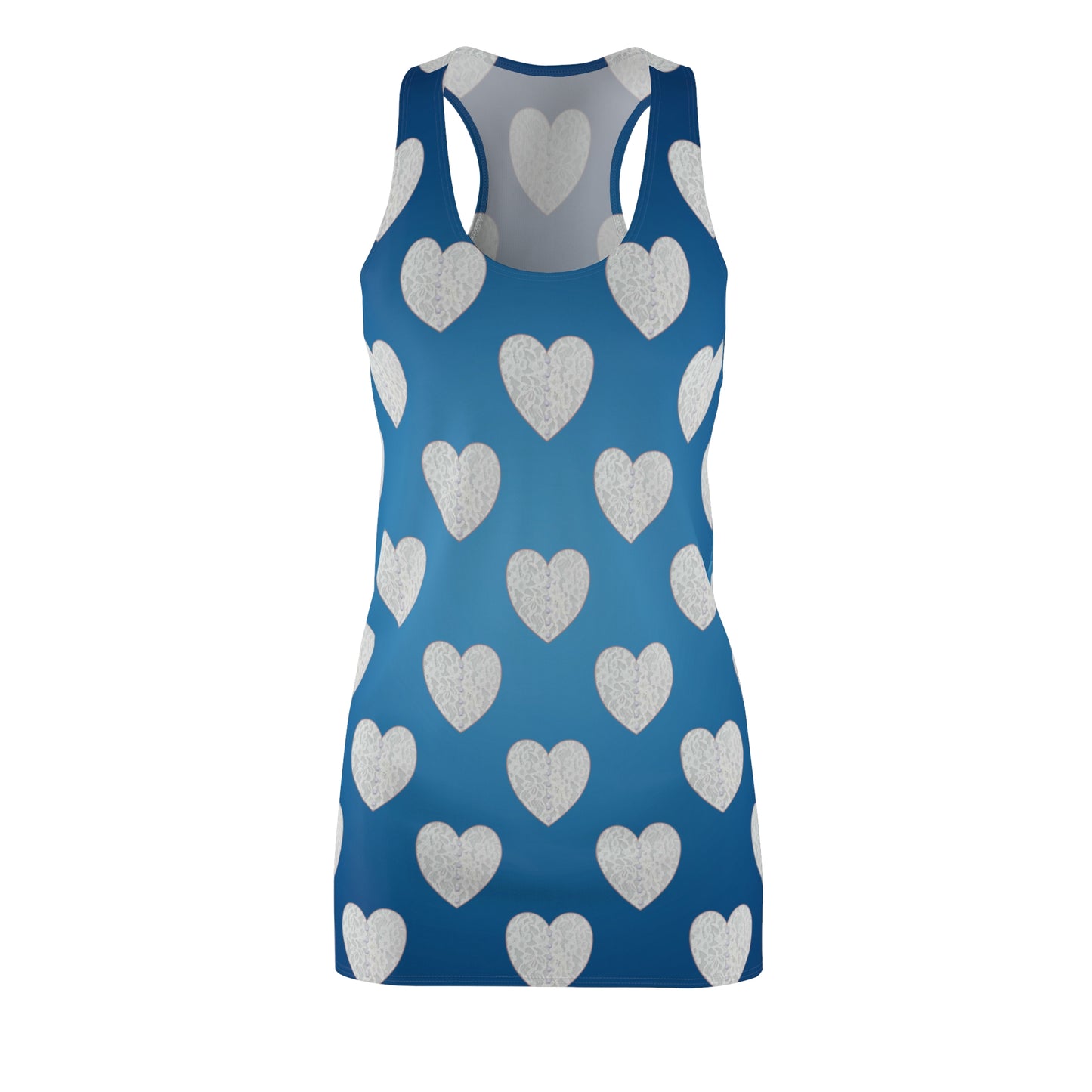 Blaues Racerback Kleid mit Herzmuster & sanftem Farbverlauf