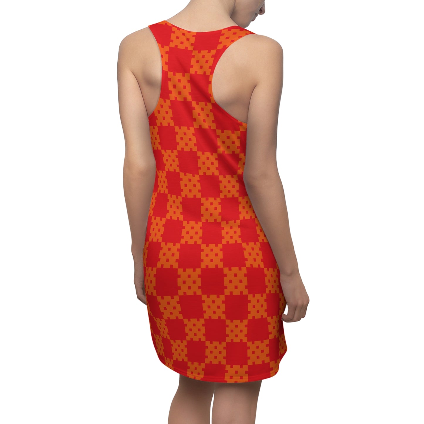 Rot-Oranges Racerback Kleid mit geometrischem Karomuster