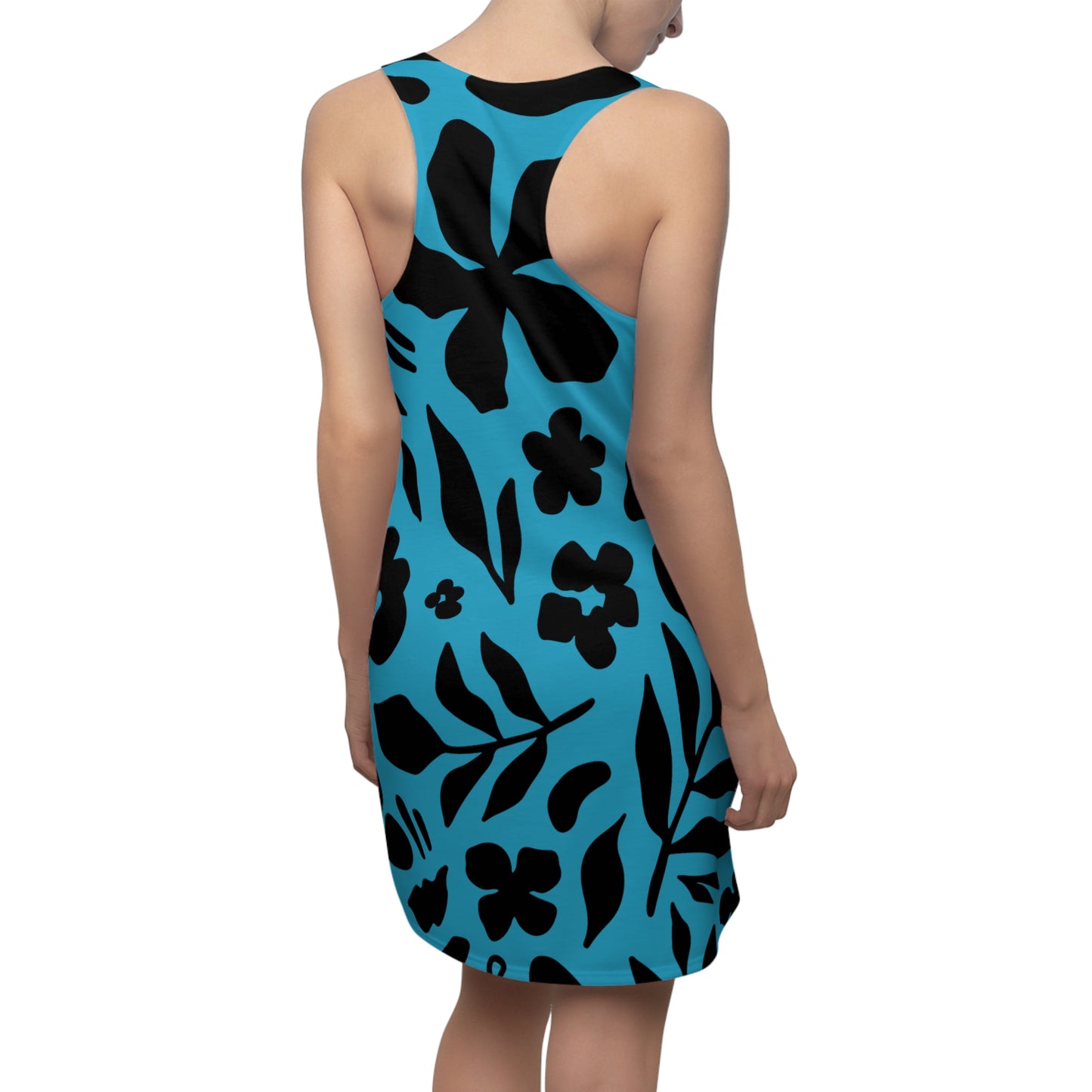 Schwarz Türkis Floral Racerback Kleid – Sommer Damenmode
