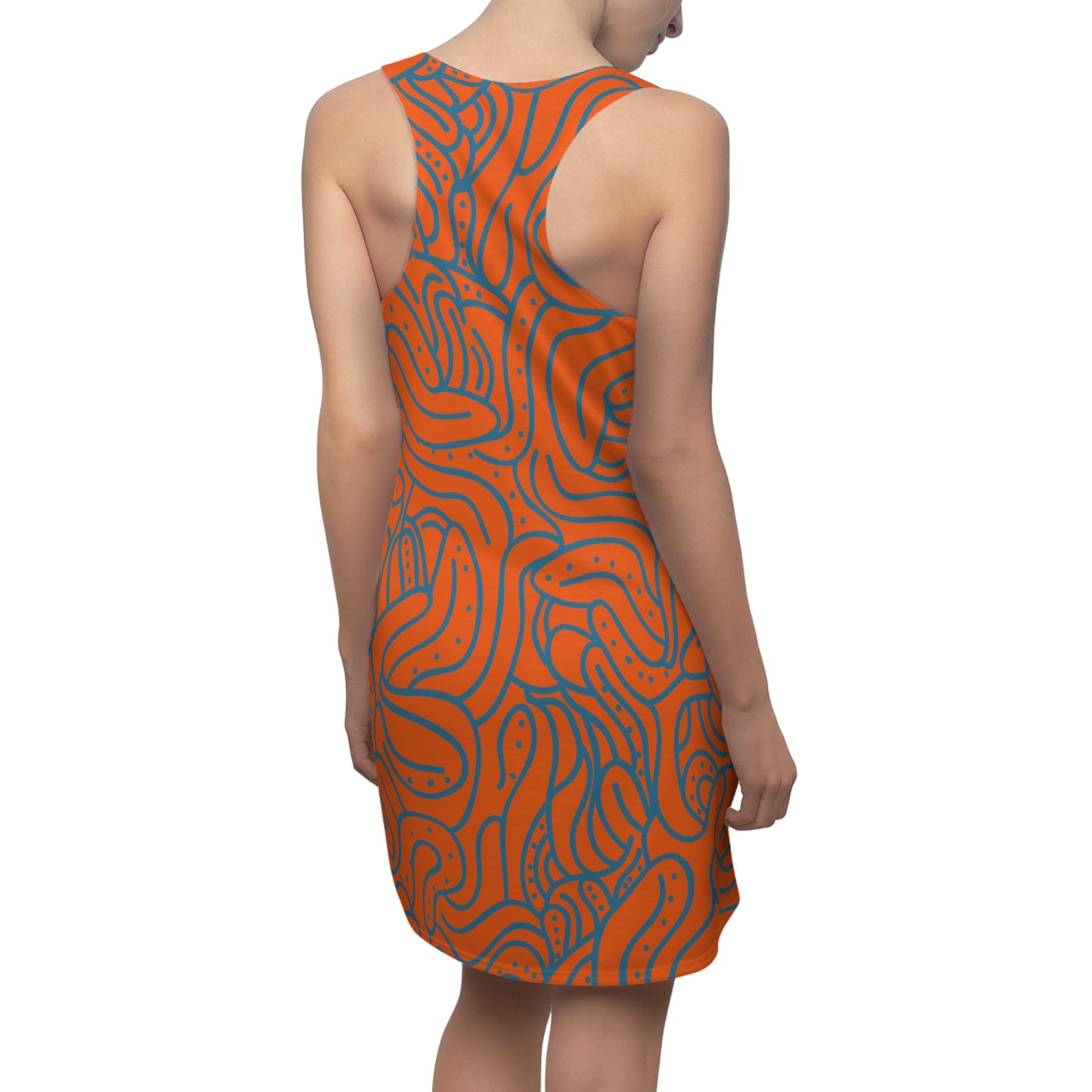 Racerback Kleid Blau Orange – Modernes Wellenmuster