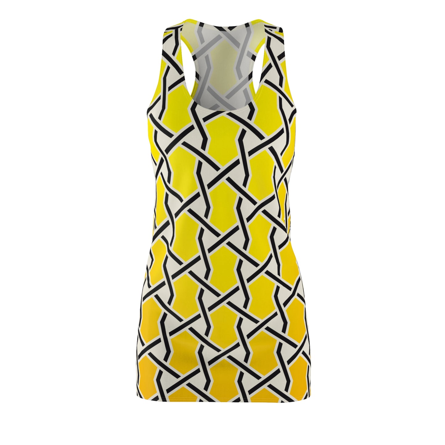 Gelbes Racerback Kleid mit geometrischem Linienmuster