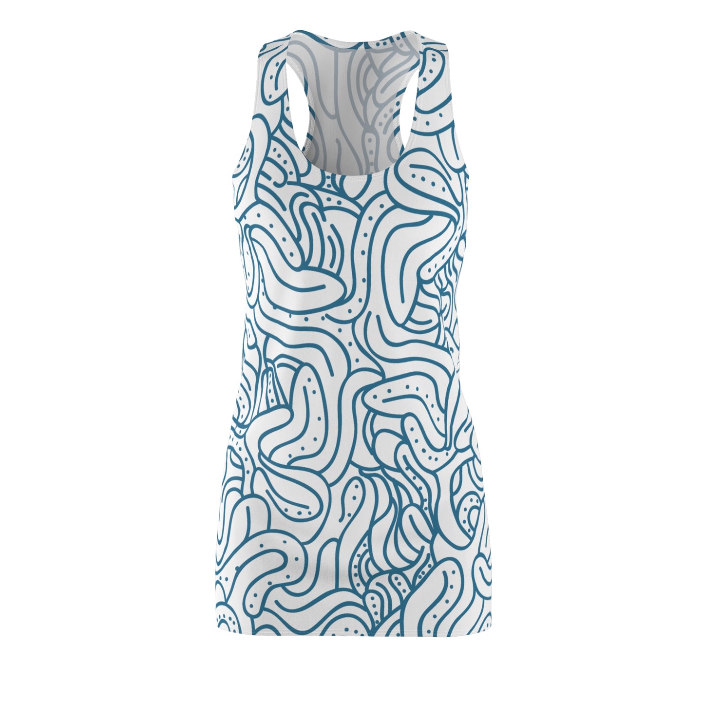 Racerback Kleid Blau Weiß – Modernes Wellenmuster