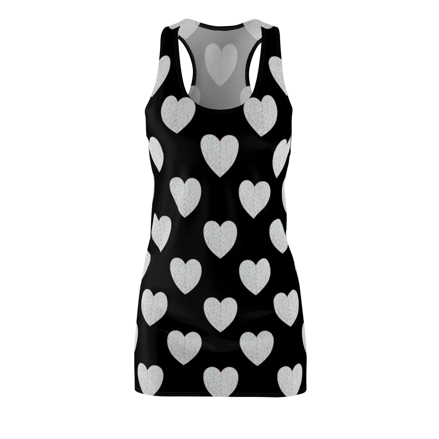 Schwarzes Racerback Kleid mit Herzmuster