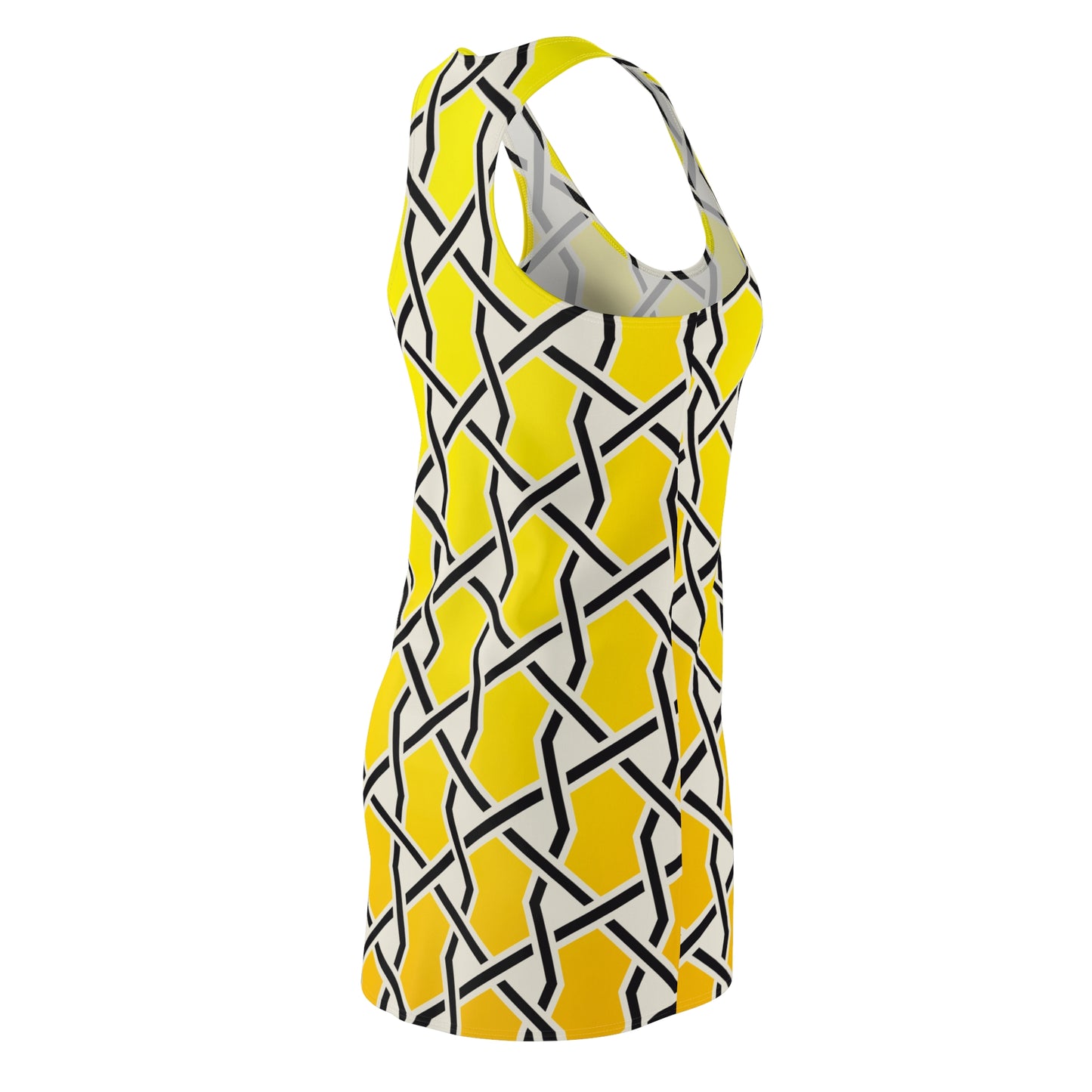 Gelbes Racerback Kleid mit geometrischem Linienmuster