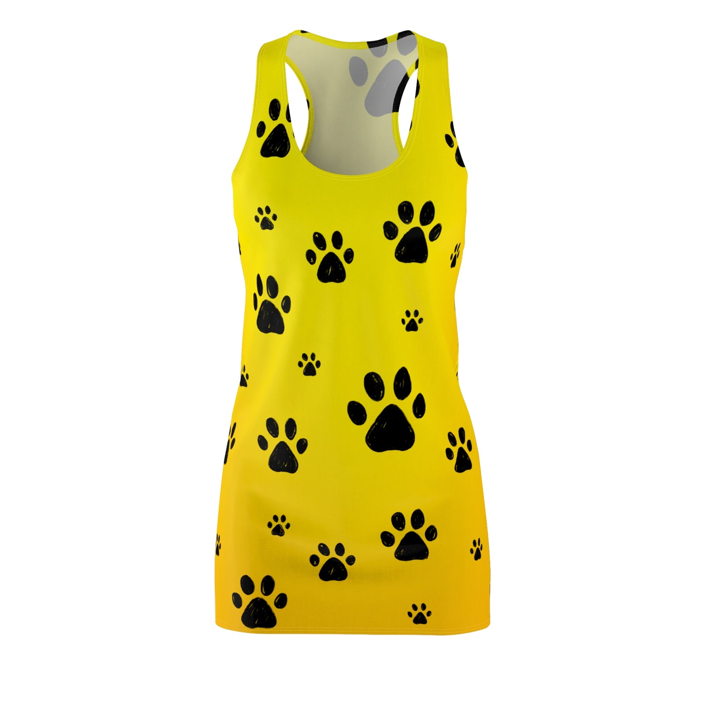 Gelbes Racerback Kleid mit schwarzen Pfoten – Farbverlauf