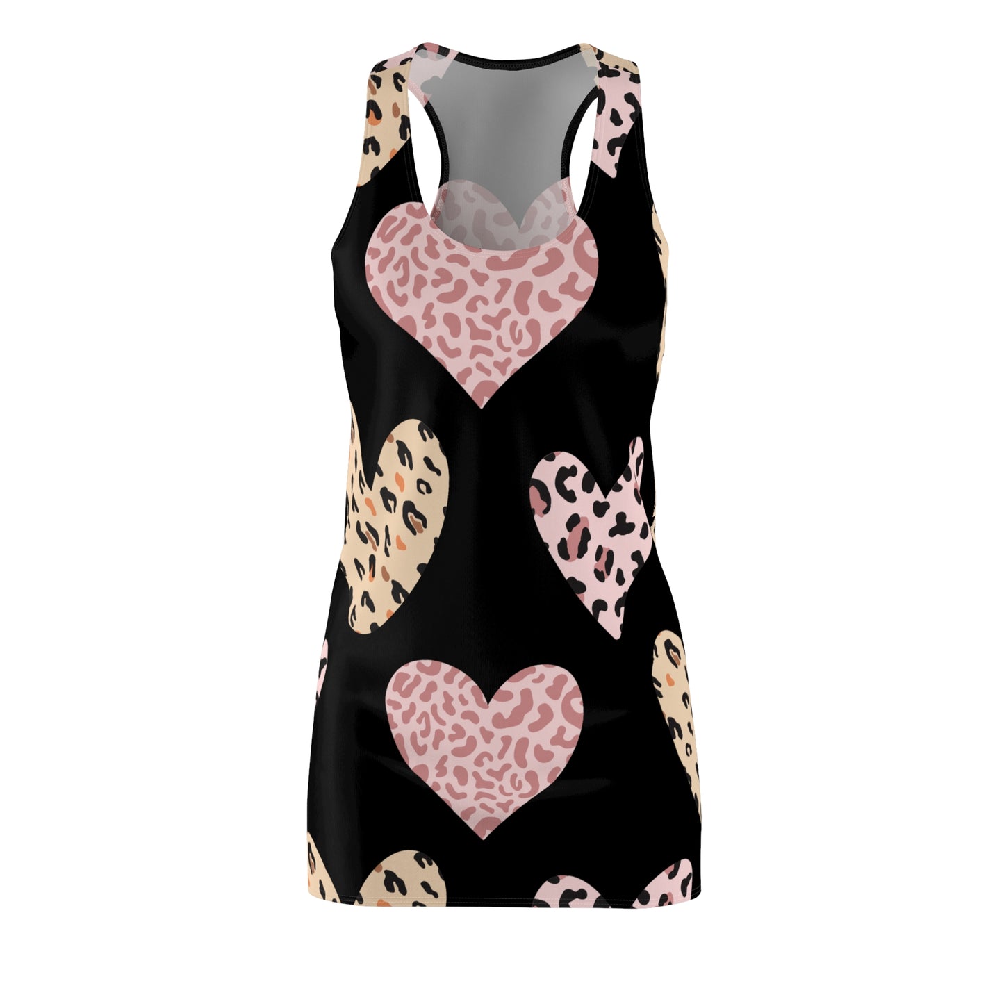 Schwarz Herz Leopard Racerback Kleid – Weiß Pink Sommerkleid
