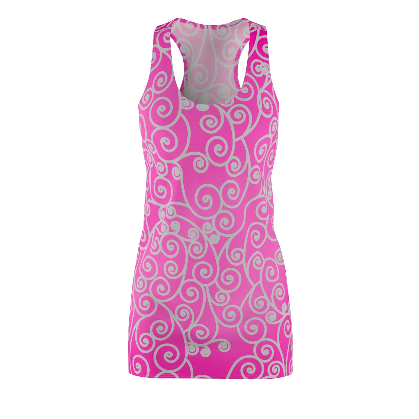 Racerback Damenkleid Sommer – Pinker Farbverlauf mit Spiral-Ornament