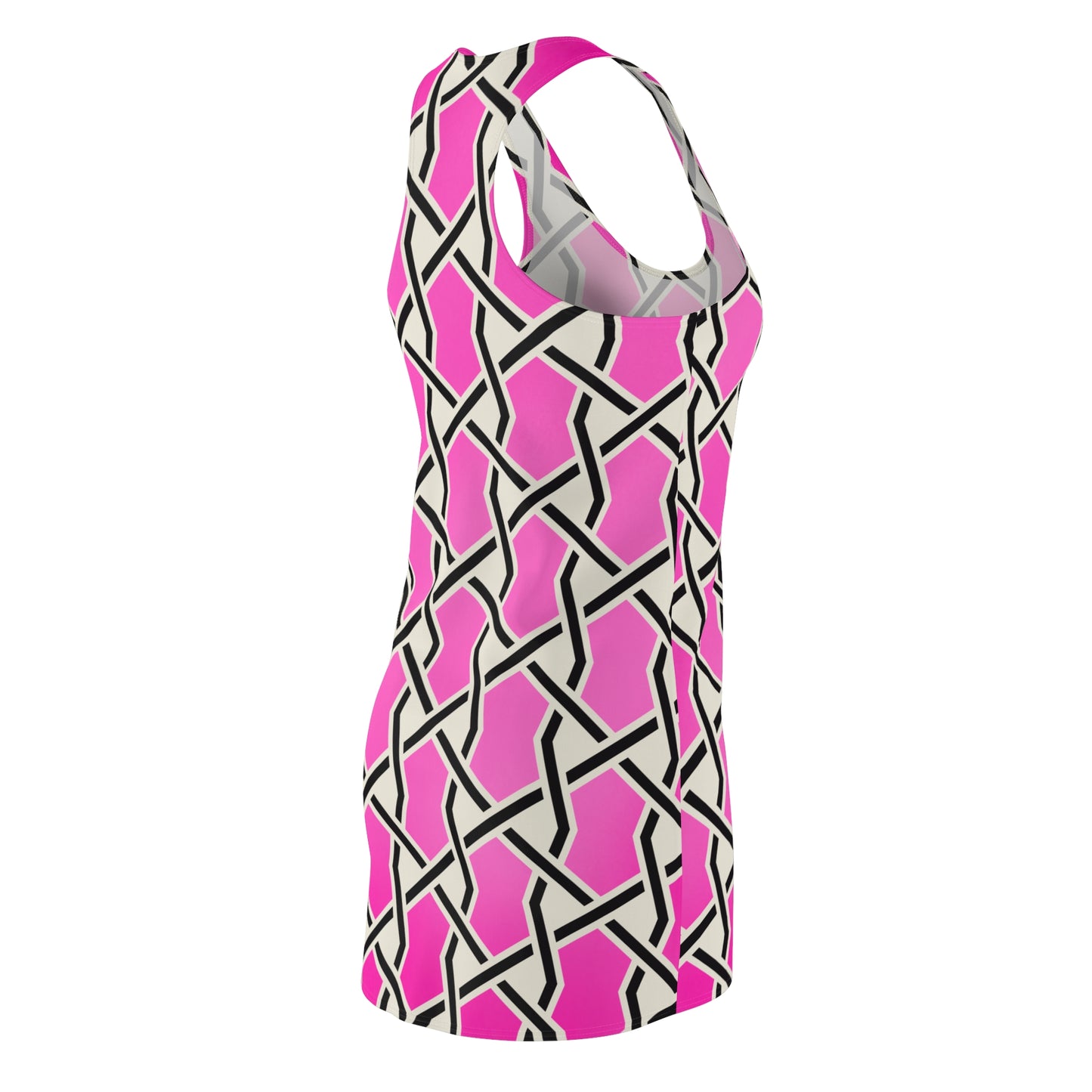 Pinkes Racerback Kleid mit geometrischem Linienmuster