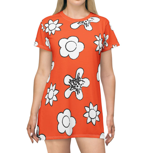 Oranges Damen Kleid Floral T-Shirt Sommer Boho Casual Premium