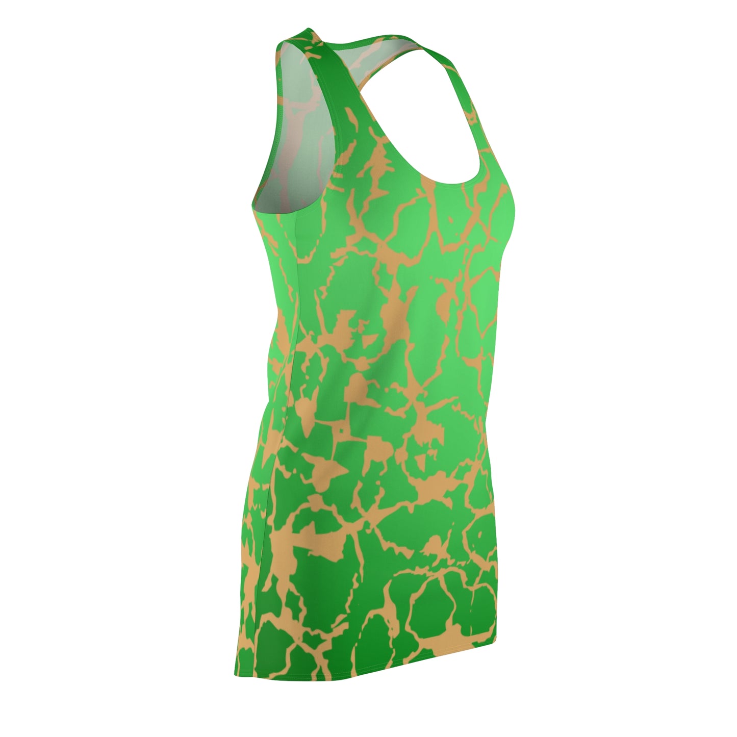 Racerback Kleid Grün Gold mit abstraktem Muster & Farbverlauf