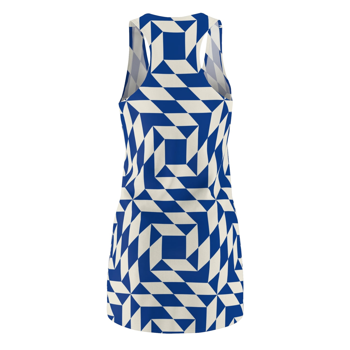 Racerback Kleid Damen – blaues Sommerkleid mit geometrischem Muster