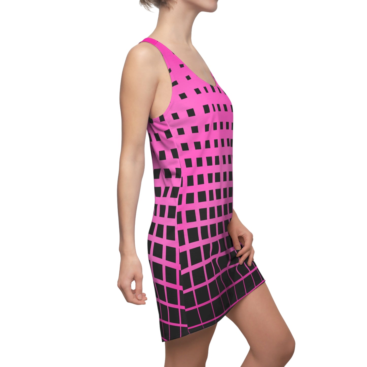 Racerback Kleid mit geometrischem Rastermuster in Pink mit Farbverlauf