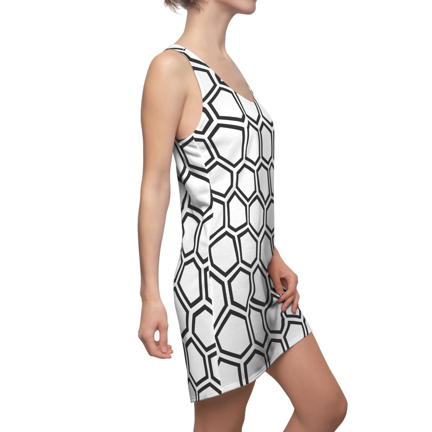 Racerback Kleid Schwarz Weiß Hexagon Muster Damen Sommer