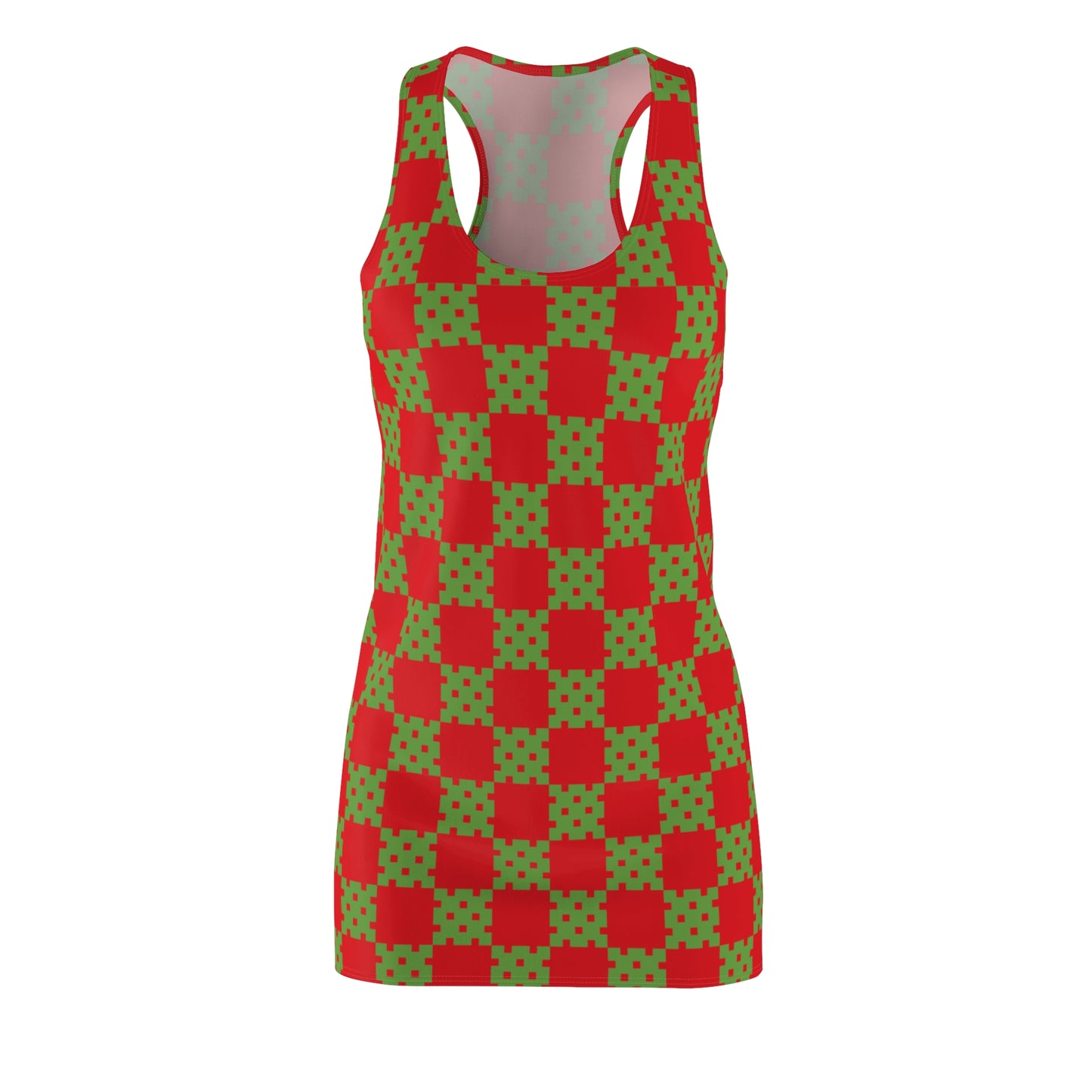 Rot-Grünes Racerback Kleid mit geometrischem Karomuster