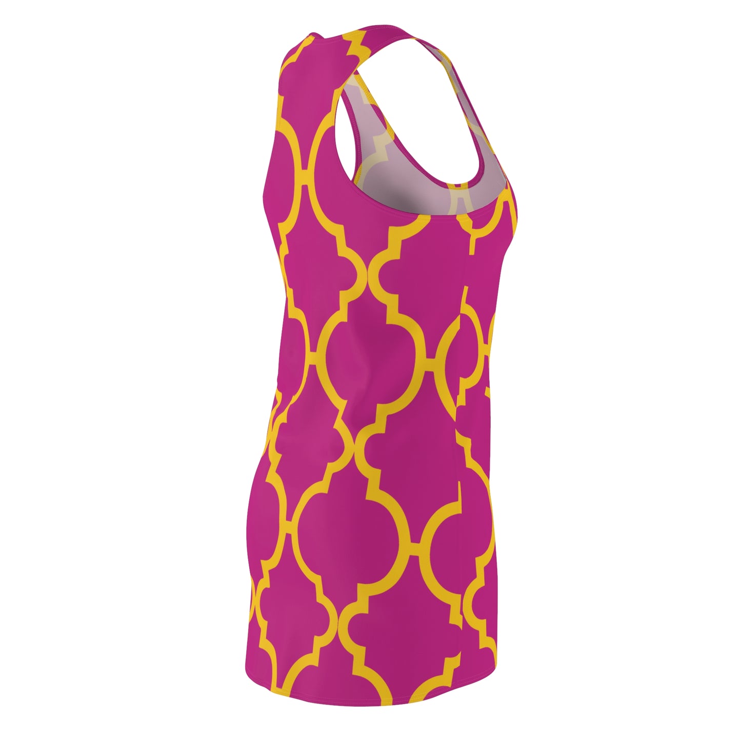 Pinkes Racerback Kleid mit gelbem Ornamentmuster
