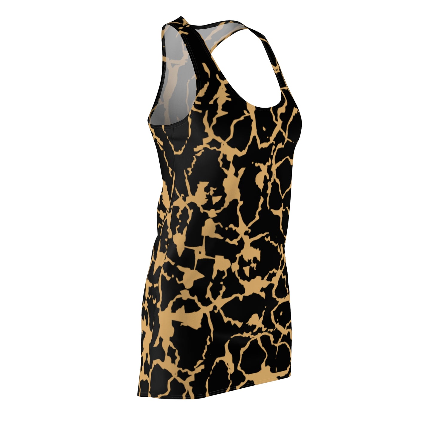 Racerback Kleid Schwarz Gold mit abstraktem Muster Damen