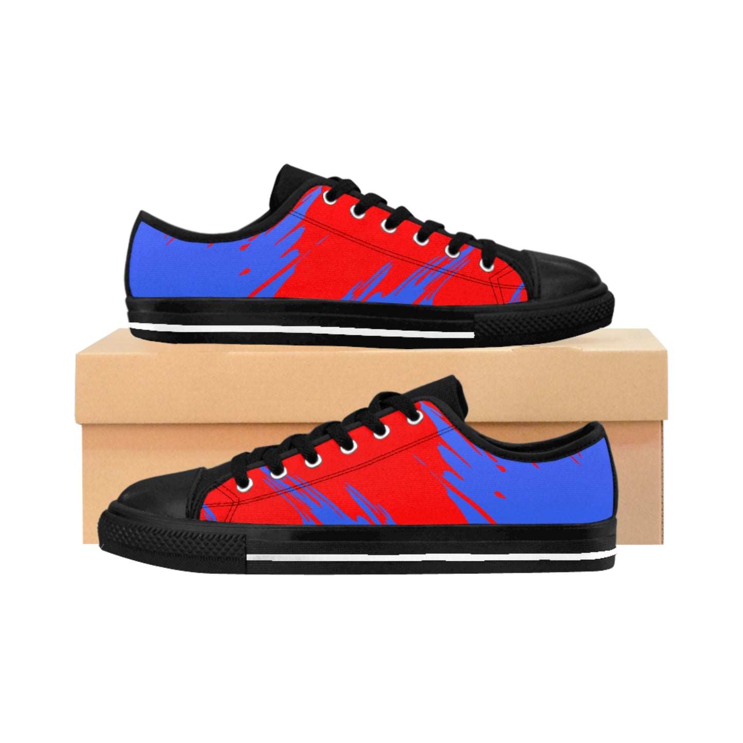Red Blue Gradient Canvas Sneakers Women Casual Lace-Up Shoes