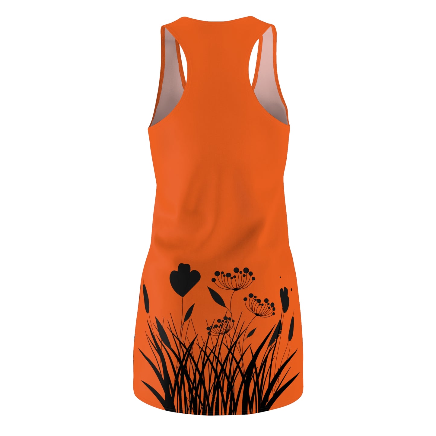 Schwarz Orange Blumen Racerback Kleid – Elegantes Sommerkleid