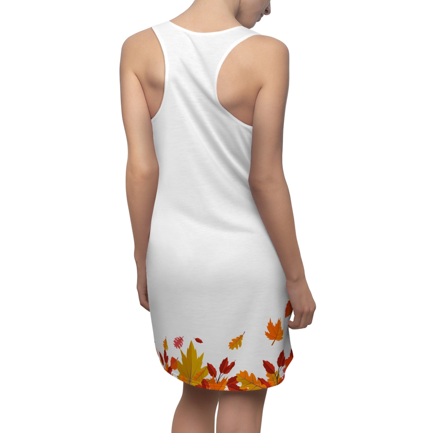 Damen Herbstkleid mit Blätter Muster Weiß Minimal
