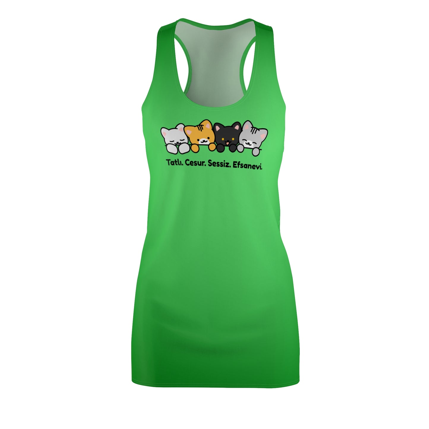 Racerback Kleid mit Farbverlauf & Katzenmotiv „Tatlı Cesur Sessiz“