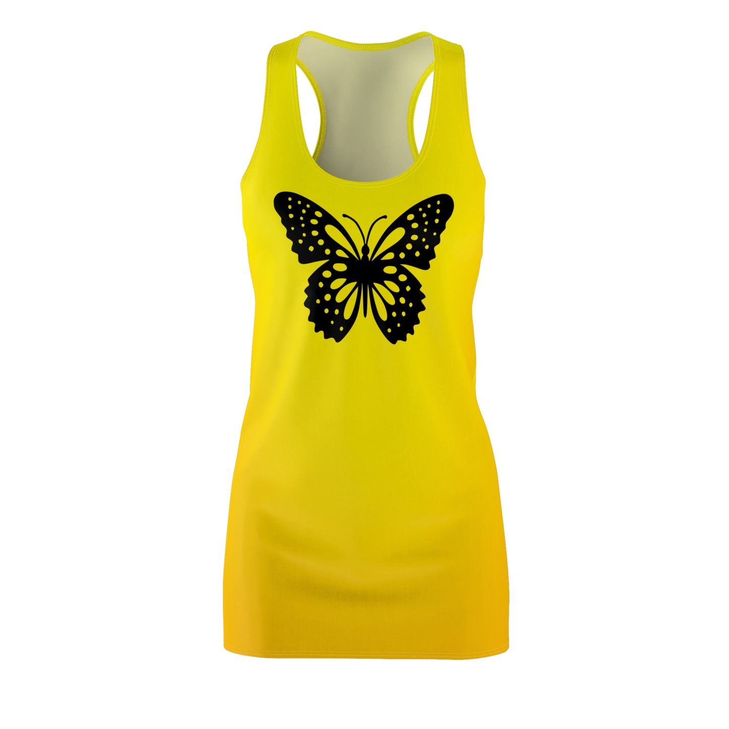 Racerback Damenkleid Sommer – Gelbes Kleid mit Schmetterling Motiv