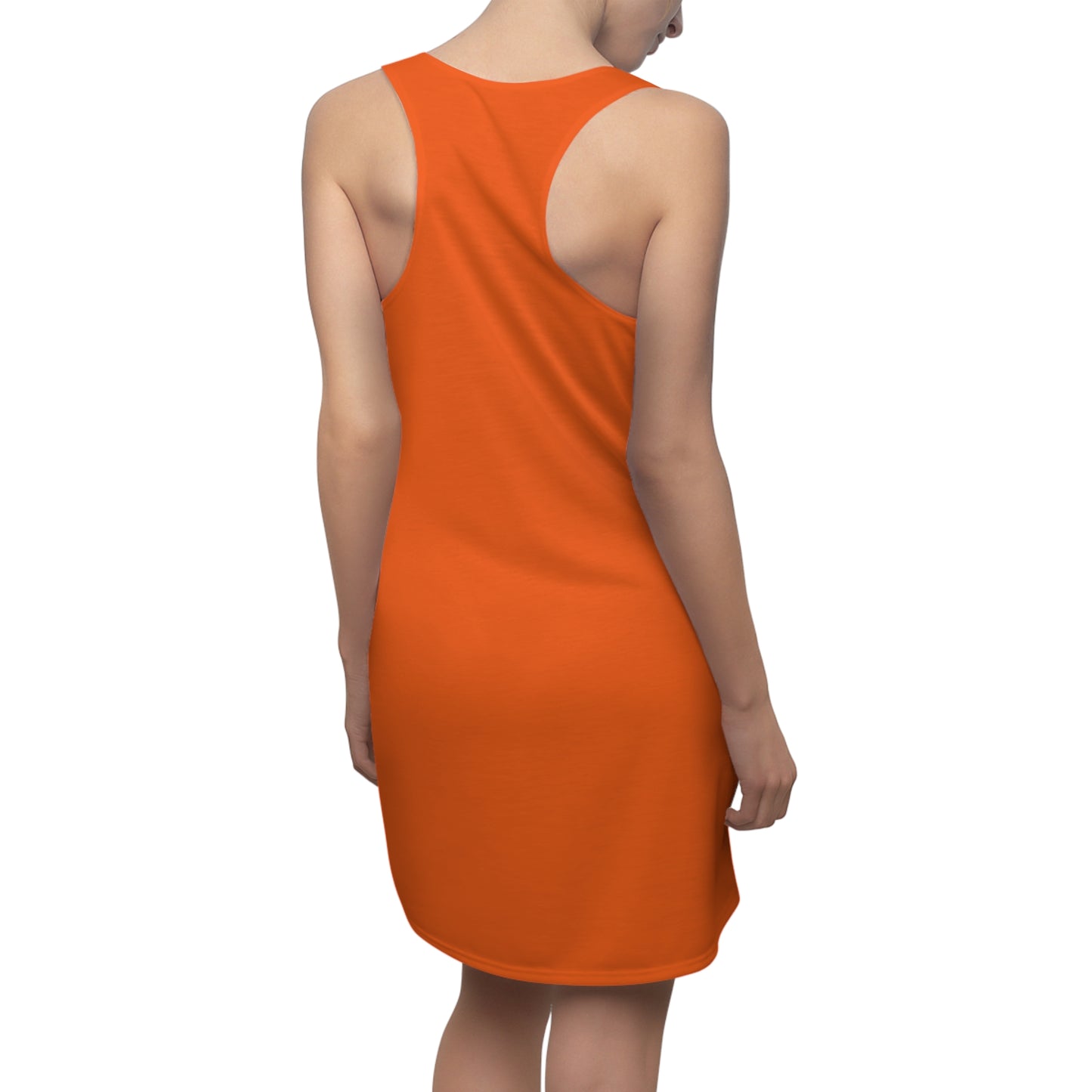 Oranges Racerback Kleid mit Augen Motiv – Minimal Print