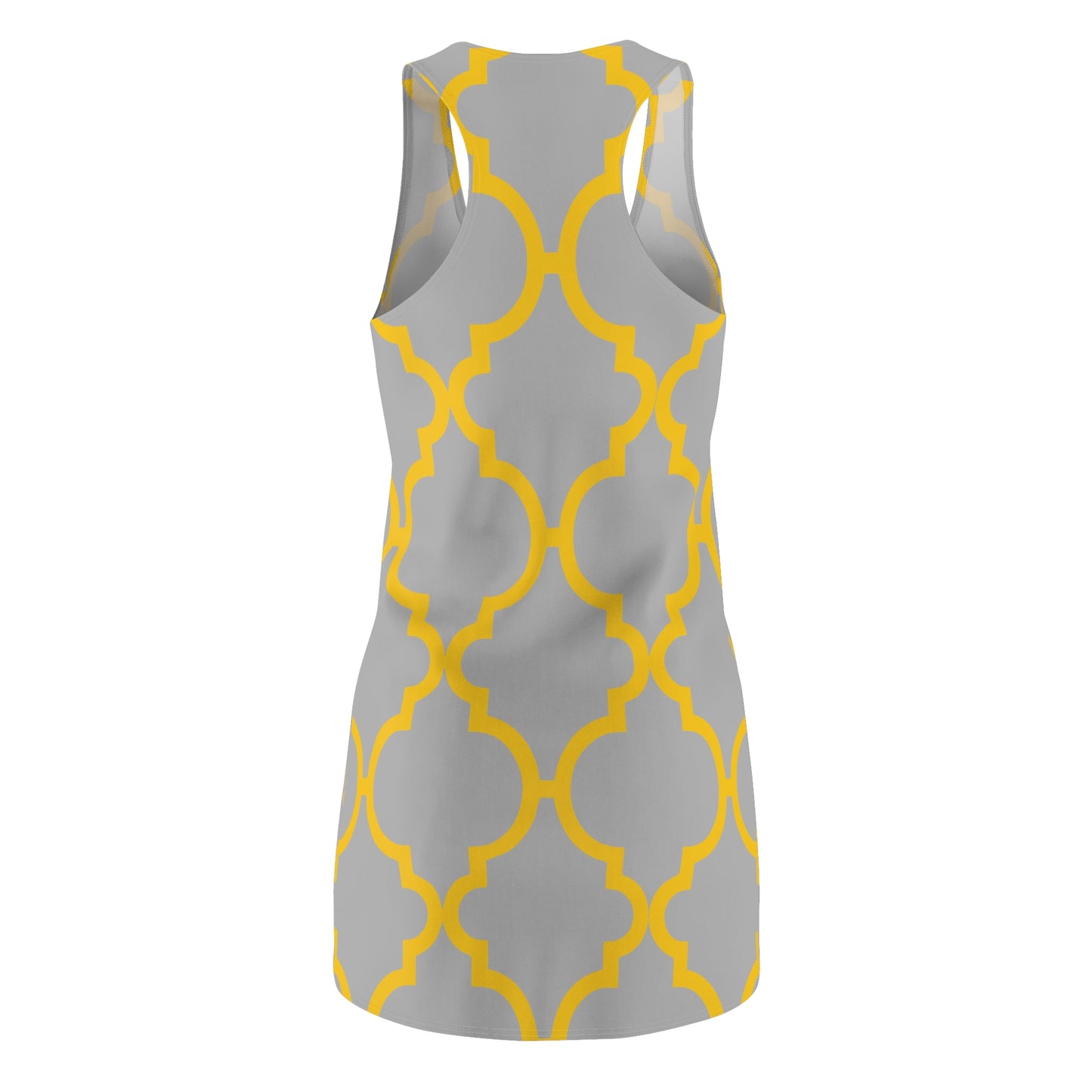 Graues Racerback Kleid mit gelbem Ornamentmuster