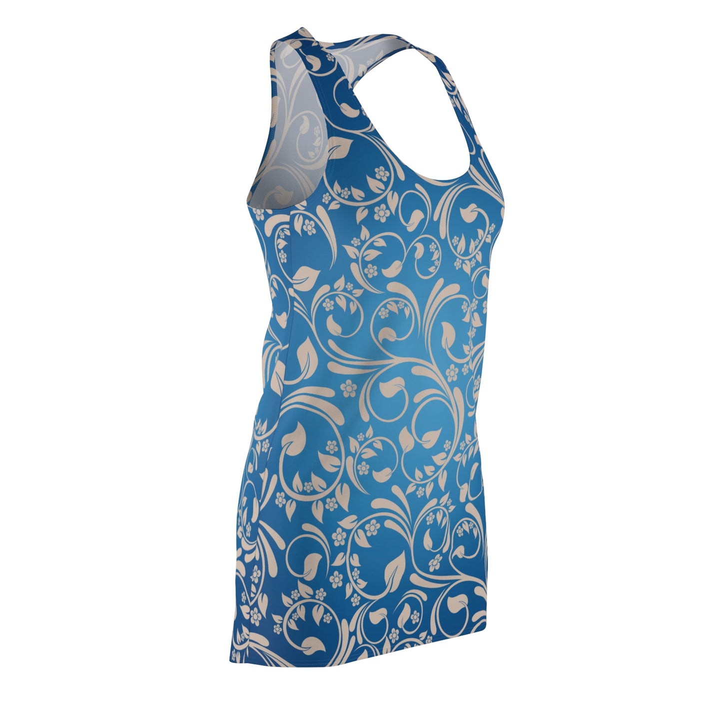 Blaues Racerback Kleid mit floralem Muster & sanftem Farbverlauf