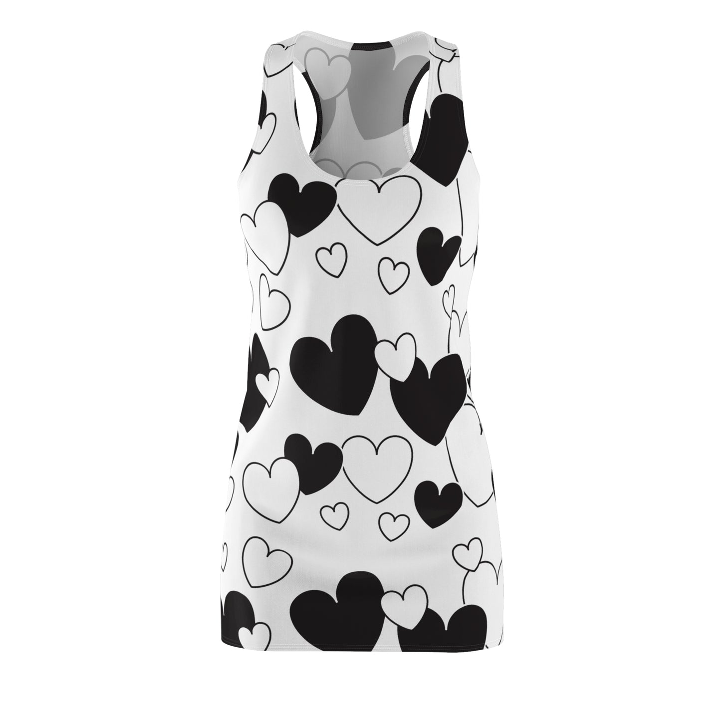 Herz Print Racerback Kleid – Schwarz Weiß Damenmode