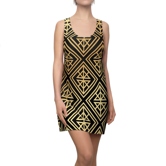 Luxury Racerback Dress mit Geometric Gold Line Muster black