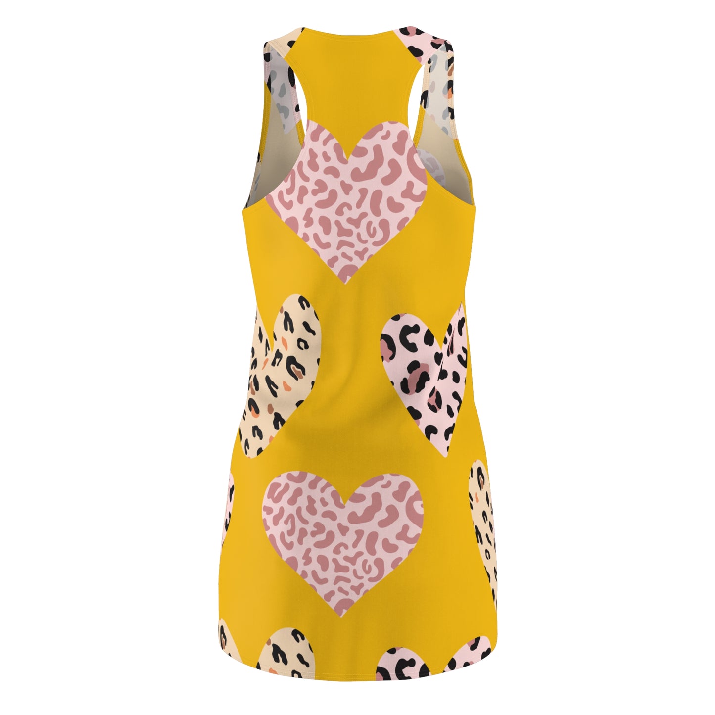Gelb Herz Leopard Racerback Kleid – Weiß Pink Sommerkleid