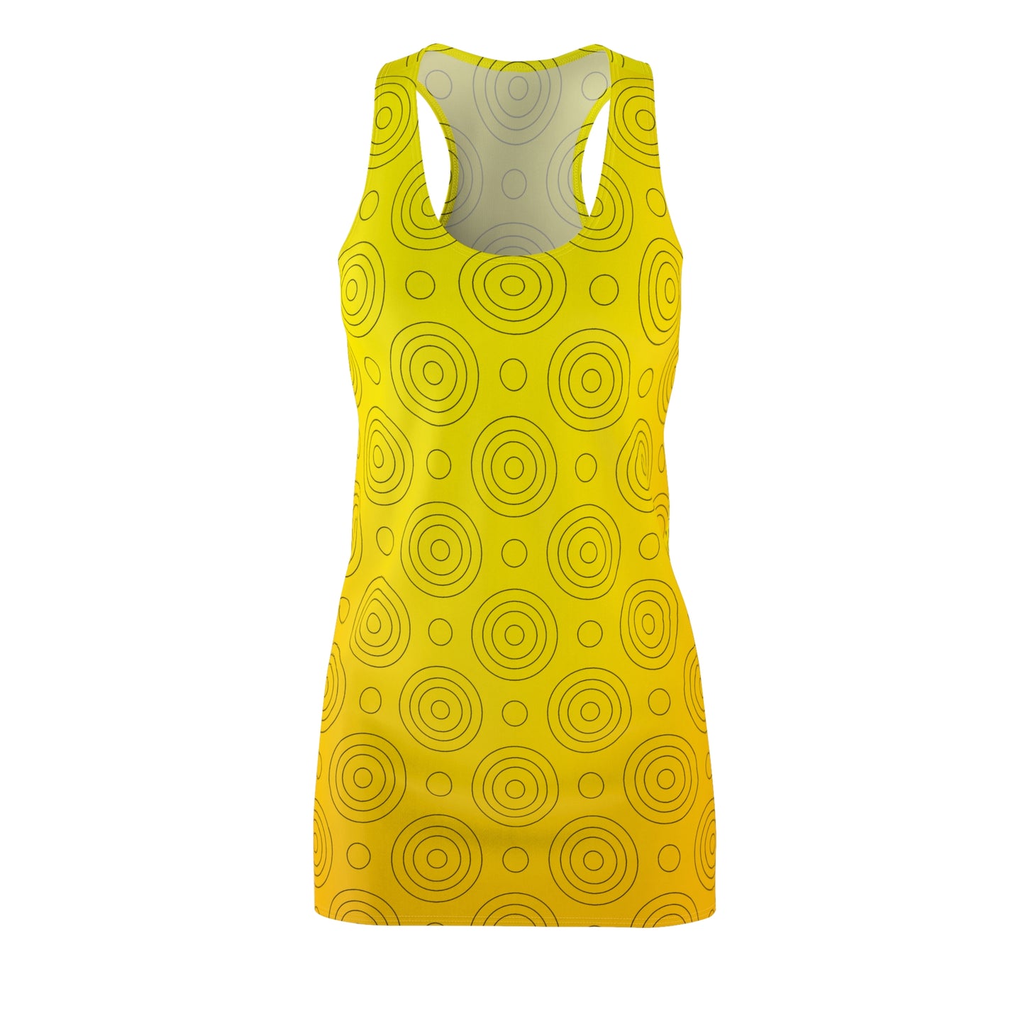 Gelbes Racerback Kleid – Sommerkleid mit verspieltem Kreismuster