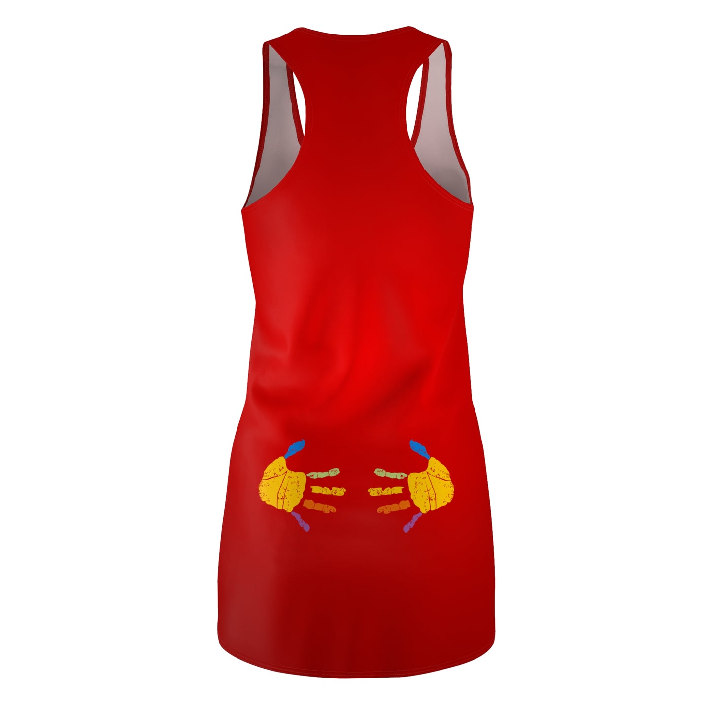 Rotes Damen Racerback Kleid mit Handprint Design Sommer Strandkleid