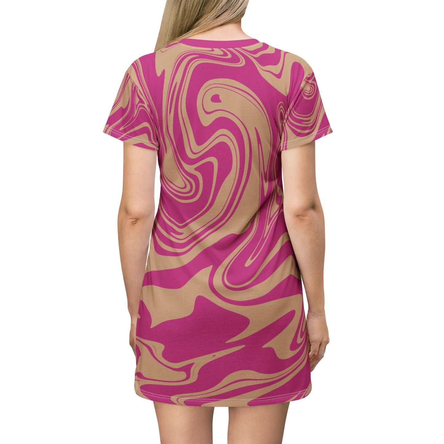 Pinkes Damen Kleid Marmor Print T-Shirt Sommer Casual Elegant