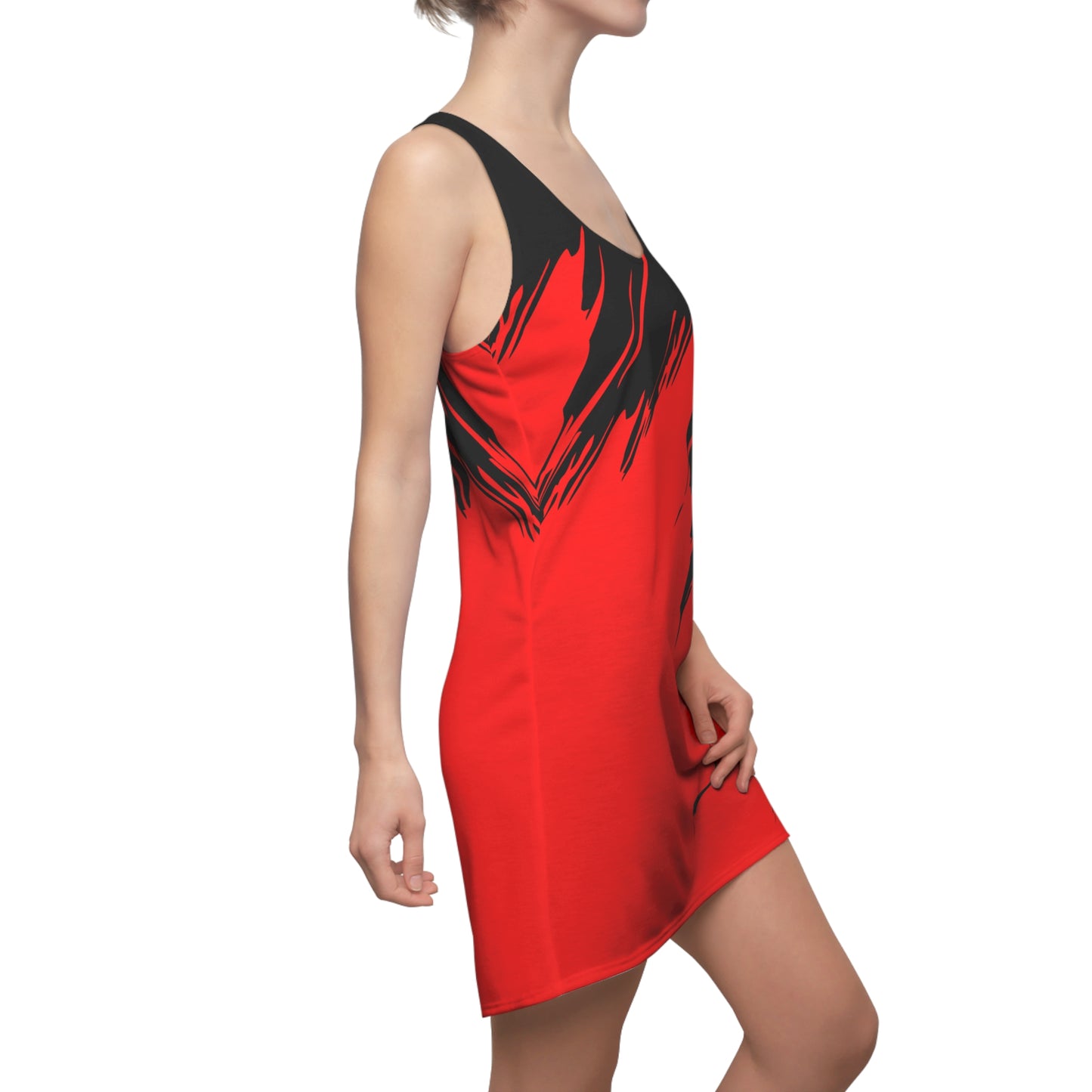 Rotes Racerback Kleid mit schwarzem Brushstroke Design