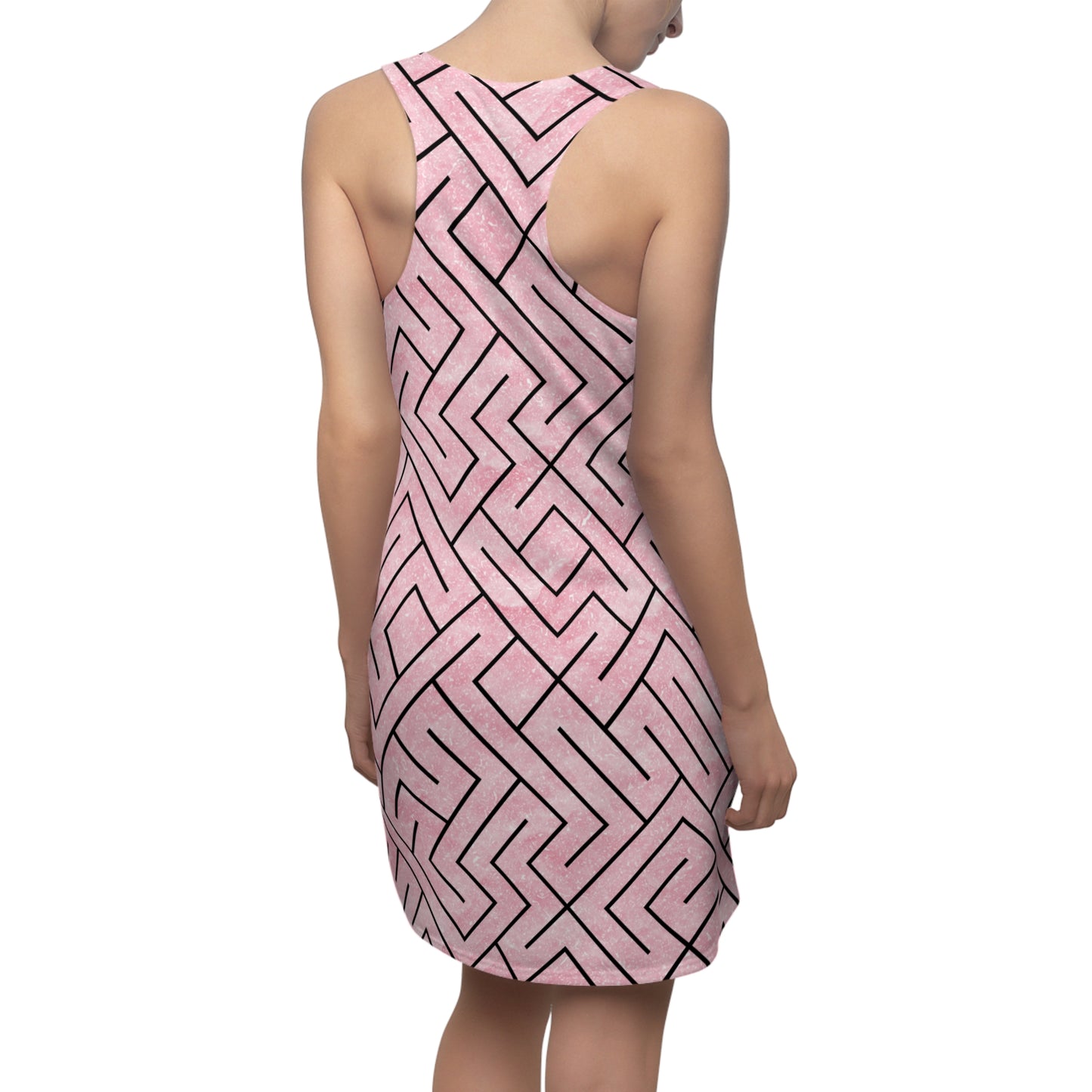 Rosa Racerback Kleid – Sommerkleid mit modernem Labyrinth-Muster