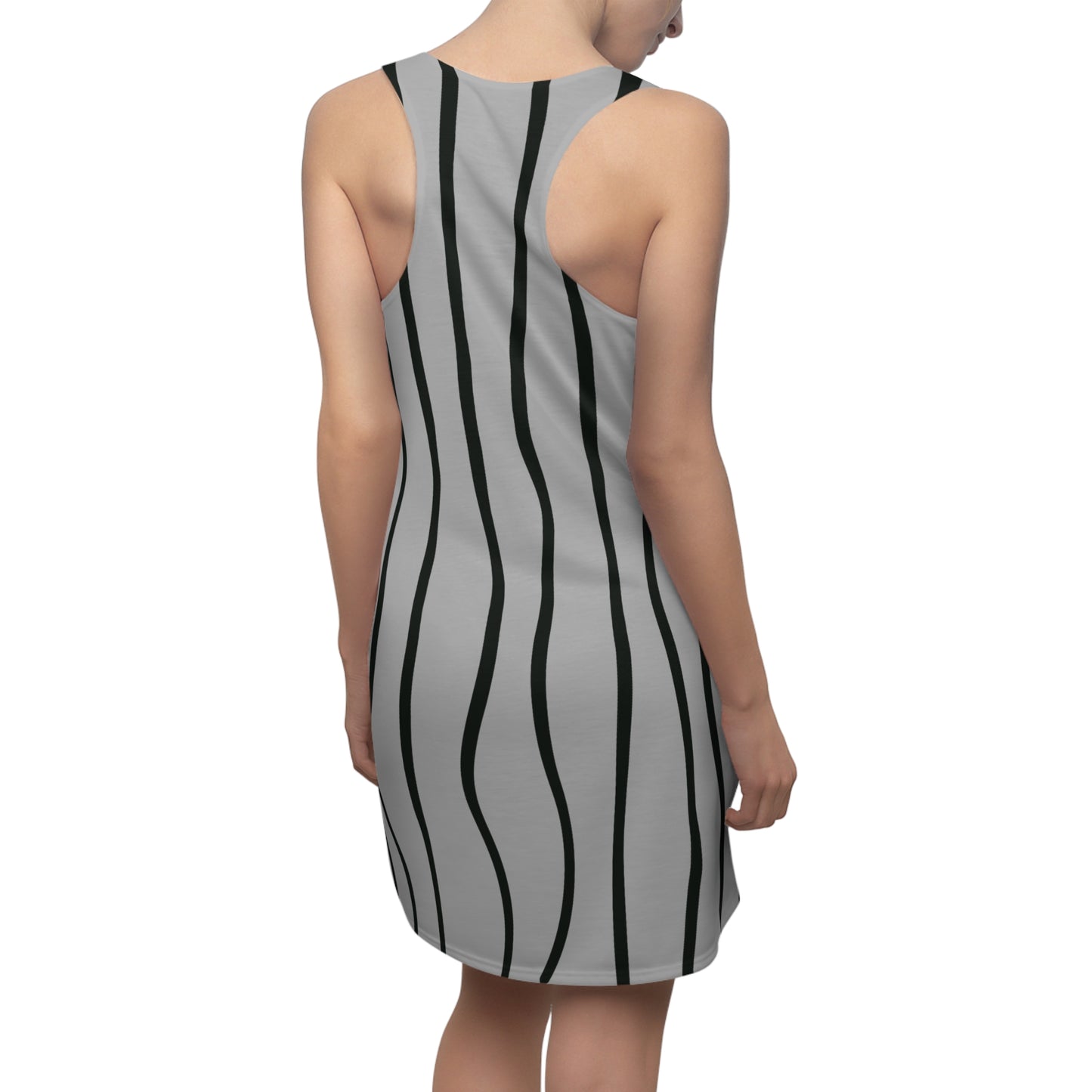 Grau Schwarz Wellen Racerback Kleid – Modernes Sommerkleid
