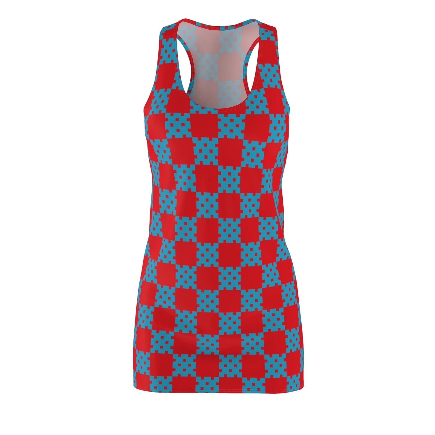 Rot-Türkises Racerback Kleid mit geometrischem Karomuster