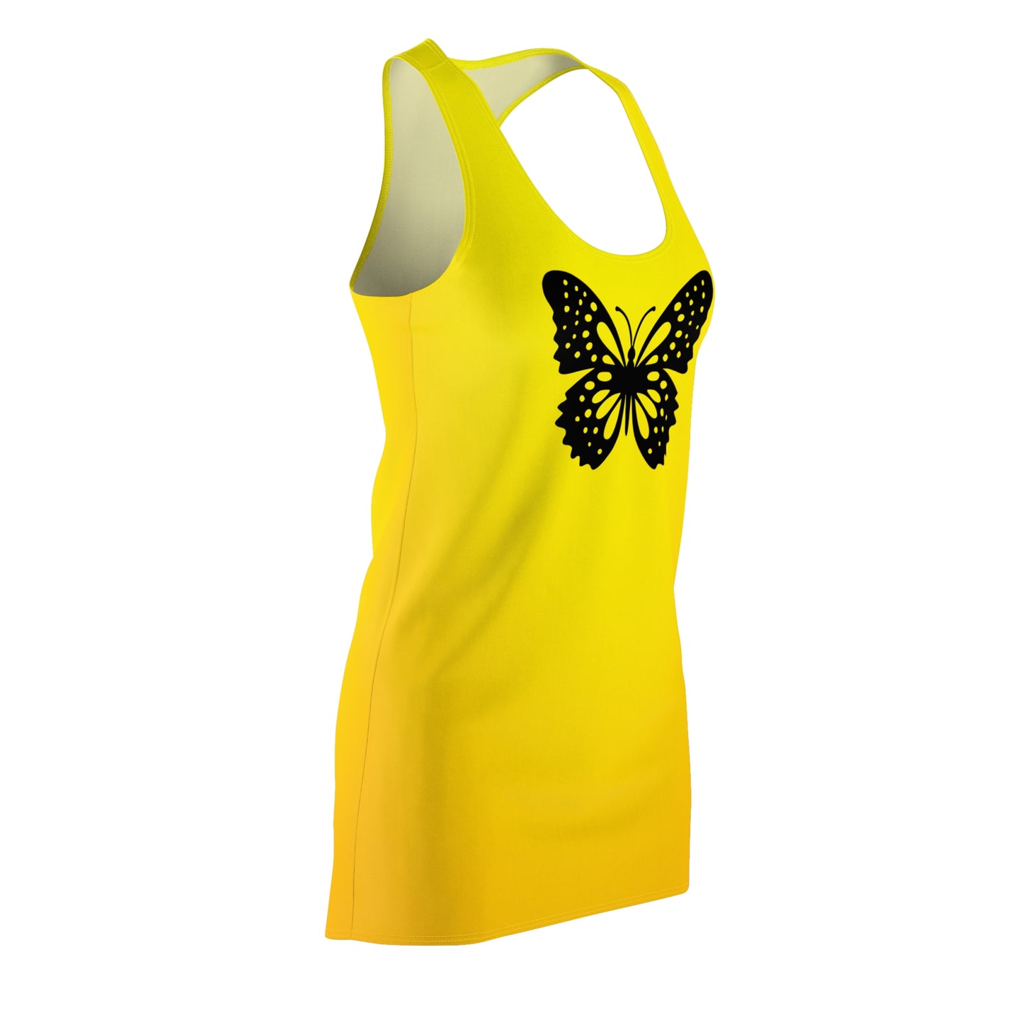 Racerback Damenkleid Sommer – Gelbes Kleid mit Schmetterling Motiv