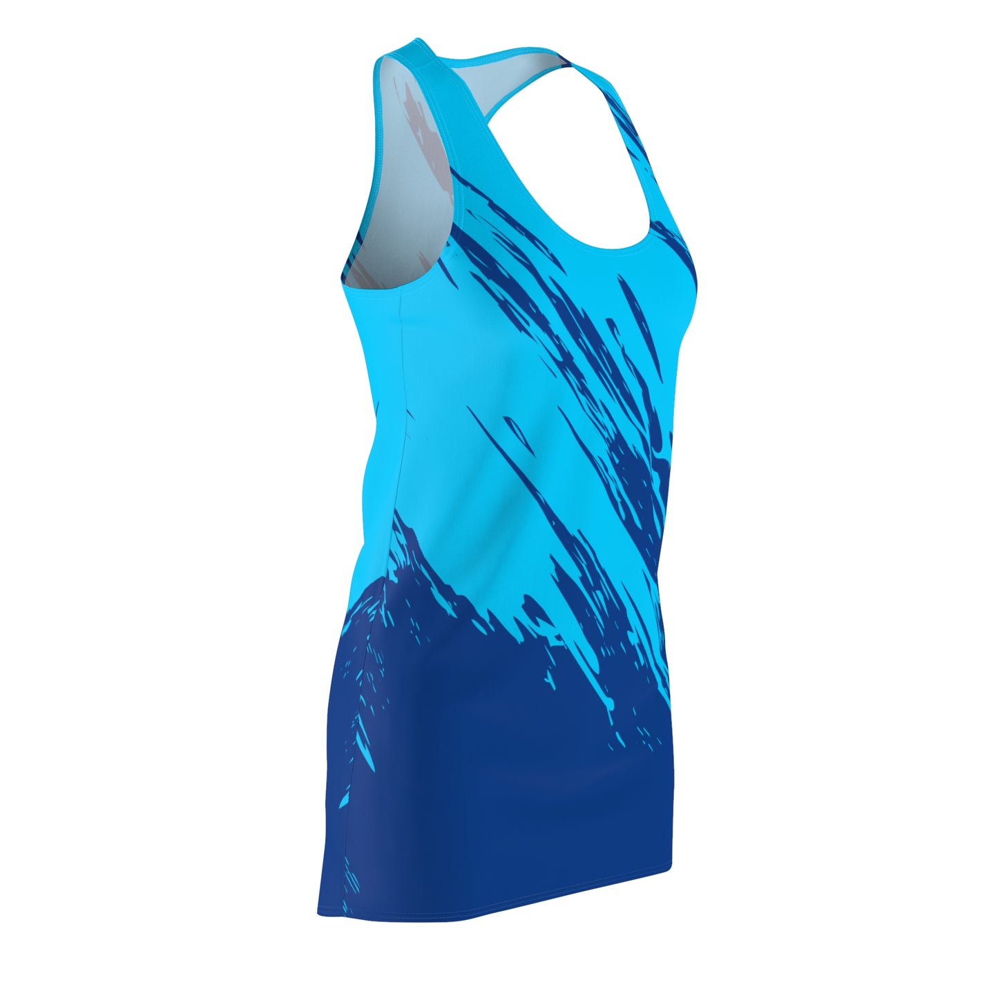 Türkis-Blaues Racerback Kleid mit abstraktem Pinselprint