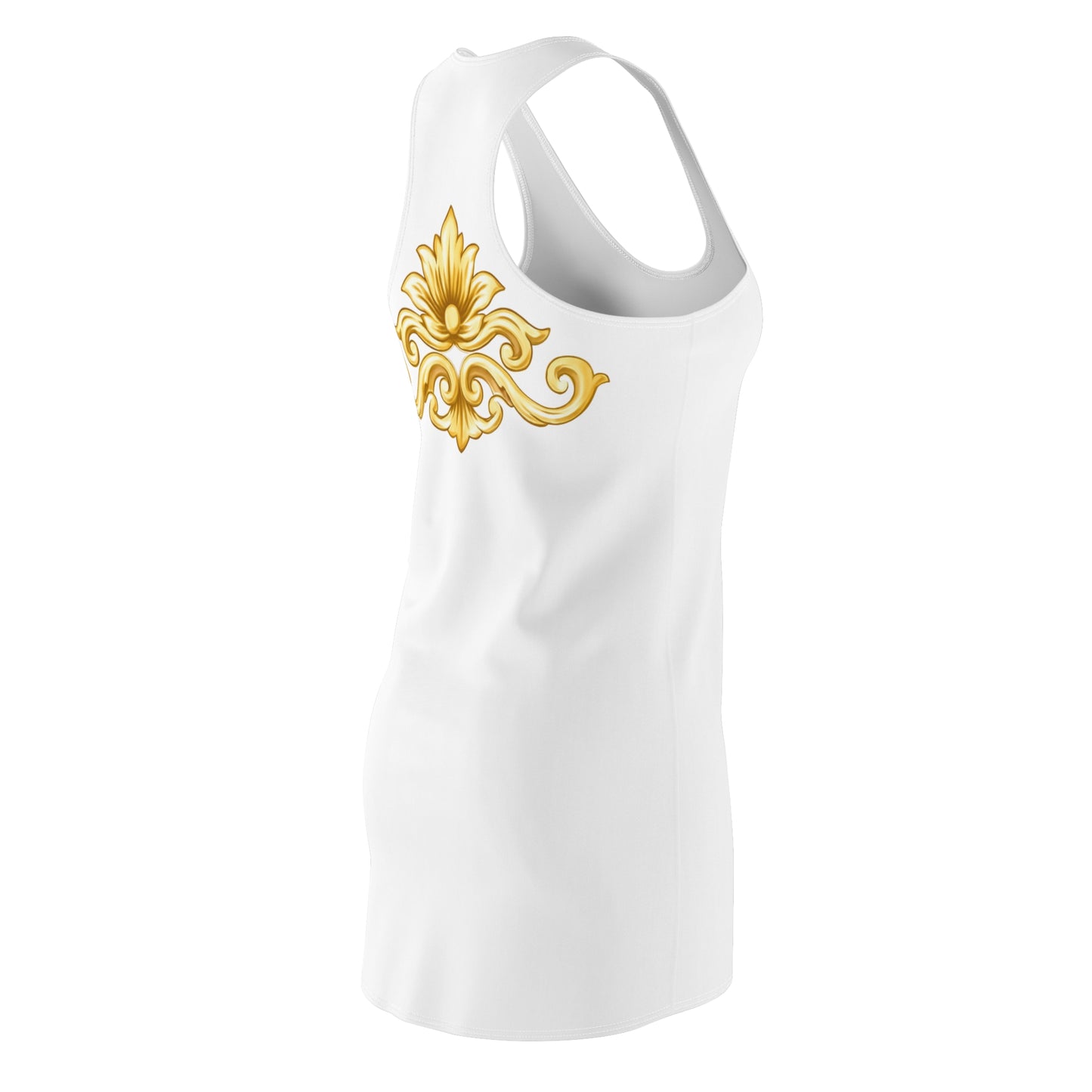 Elegant Baroque Damenkleid | Gold Ornament Racerback Kleid