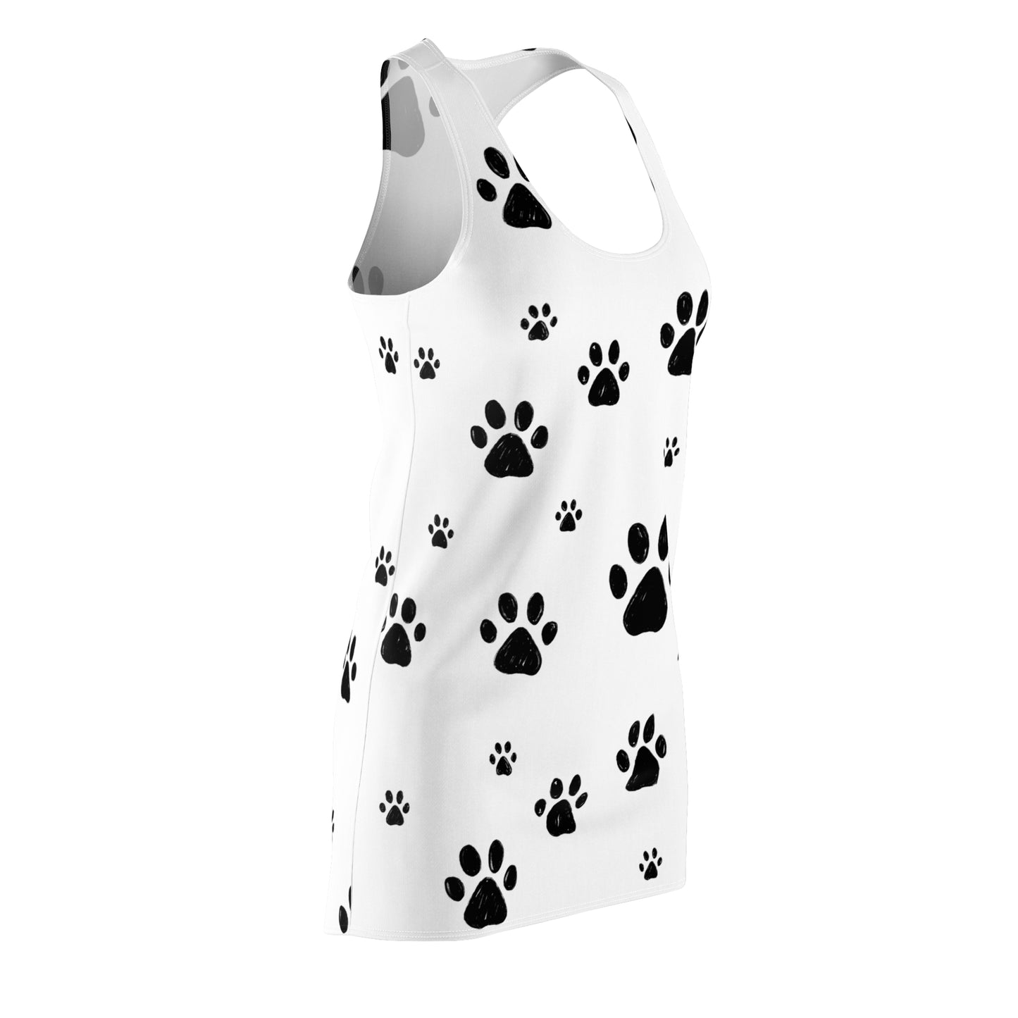 Weißes Racerback Kleid mit schwarzen Pfotenabdrücken