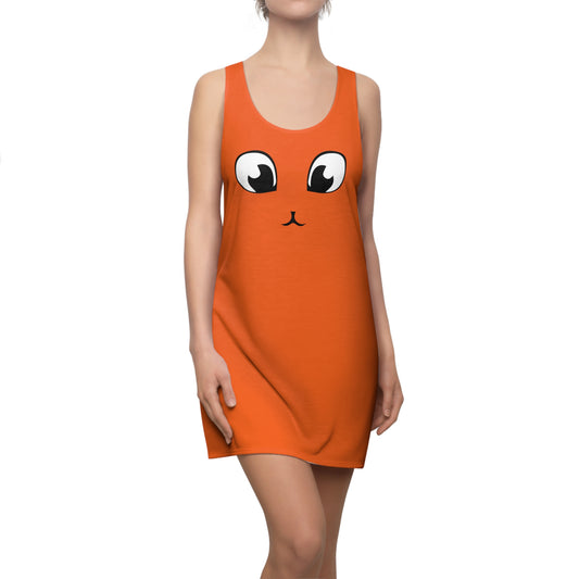 Oranges Racerback Kleid mit Cute Katzenface Design